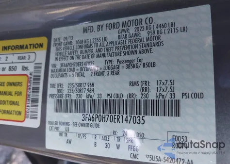 2014 Ford Fusion Se from USA, damaged, VIN 3FA6P0H70ER147035